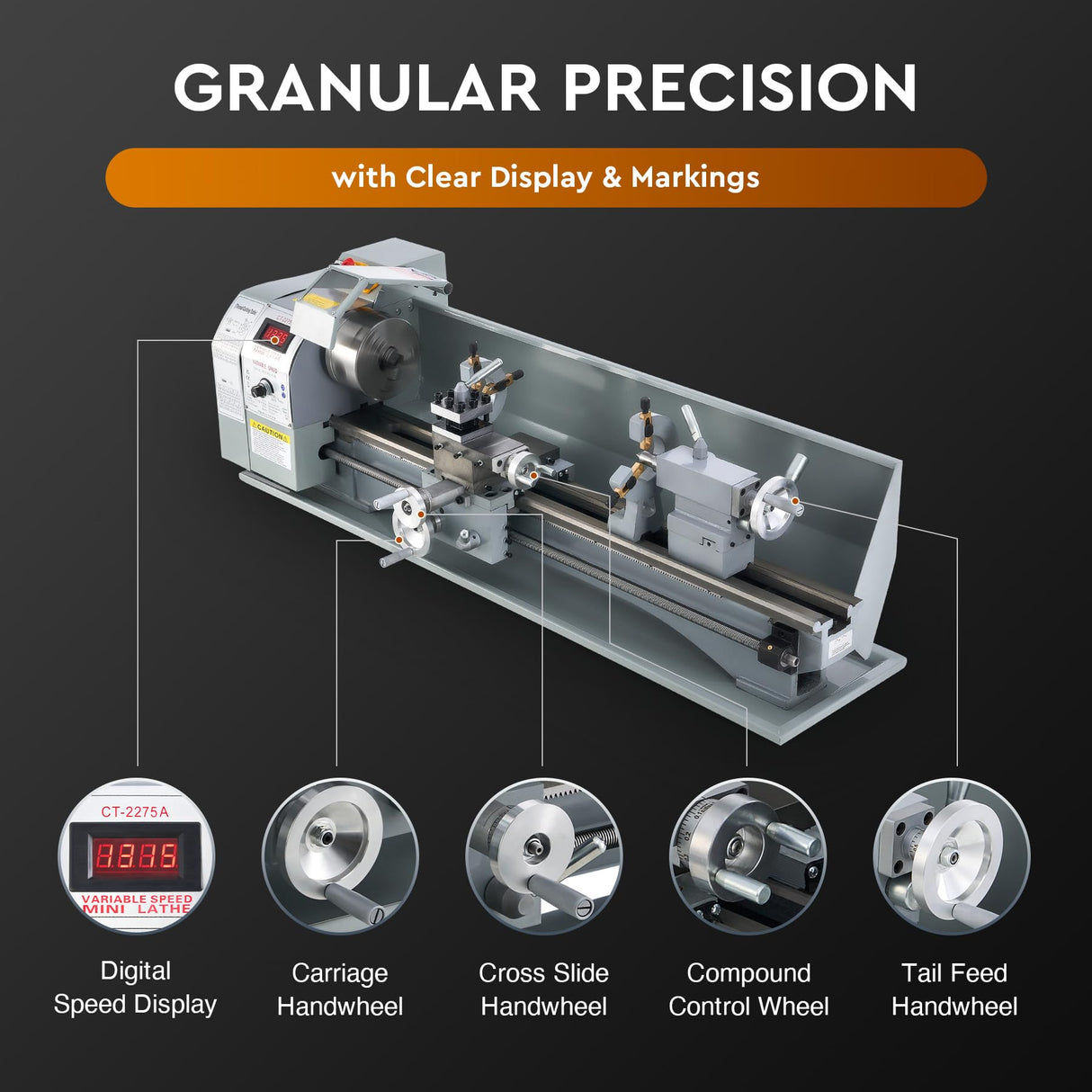 CREWORKS Mini Metal Lathe 9" x 30" Benchtop Metal Lathe with 3 Jaw Chuck and 3000rpm Max. Spindle Speed, 1100W Metalworking Machine with LCD Display, Metal Lathe Machine for Threading Turning Drilling CREWORKS