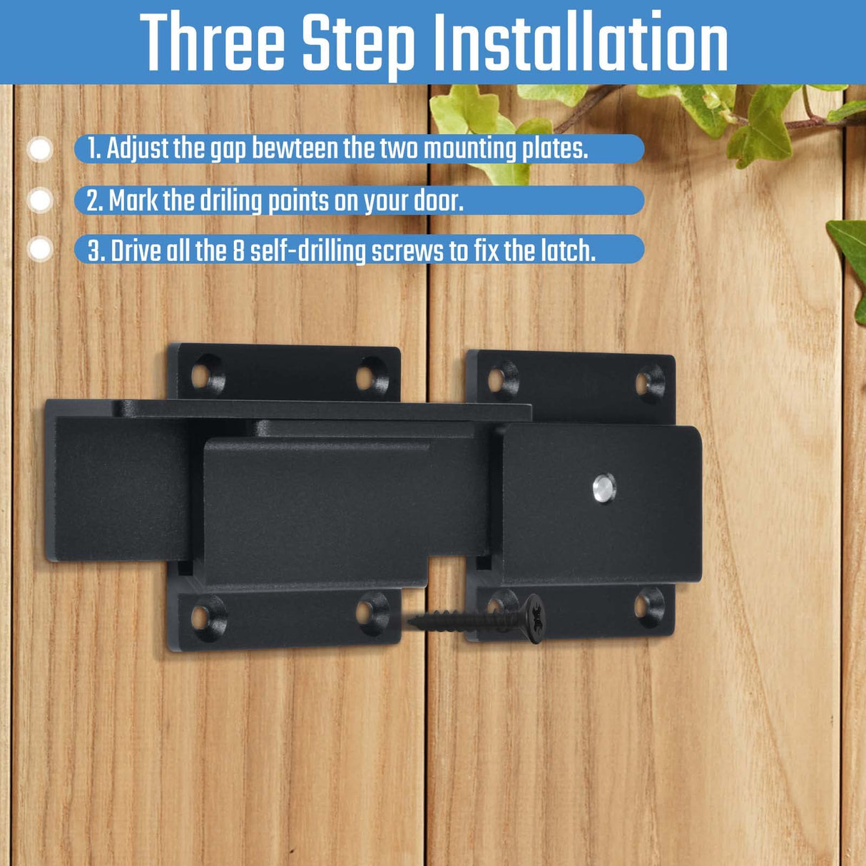 Steinwhale 1Pack Flip Gate Latch Lock with Padlock Hole, 3.5mm Aluminum Alloy Door Latch for Outdoor Wooden Fence, Swing Open Gate, Double Gate, Barn Door, Shed, Vinyl Fence, Yard, Black Steinwhale