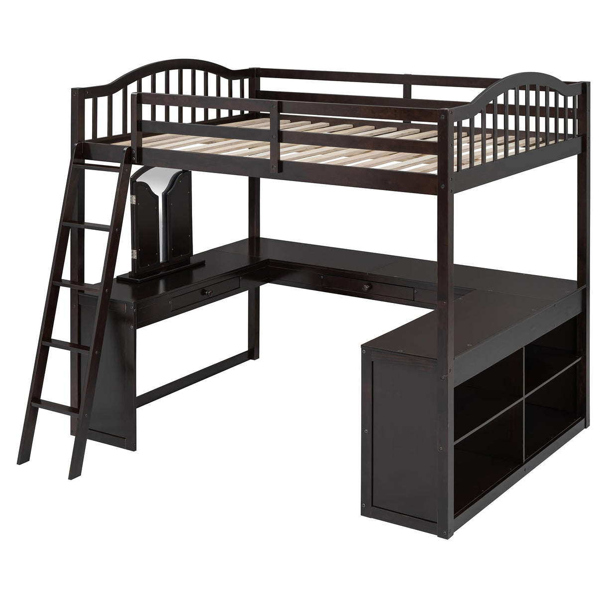 Harper & Bright Designs Full Size Loft Bed with Stairs, Solid Wood Full Loft Bed with 2 Four-Layer Storage Cabinets and Curtain, Full Storage Bed Frame for Kids Teens,White+Blue Harper & Bright Designs