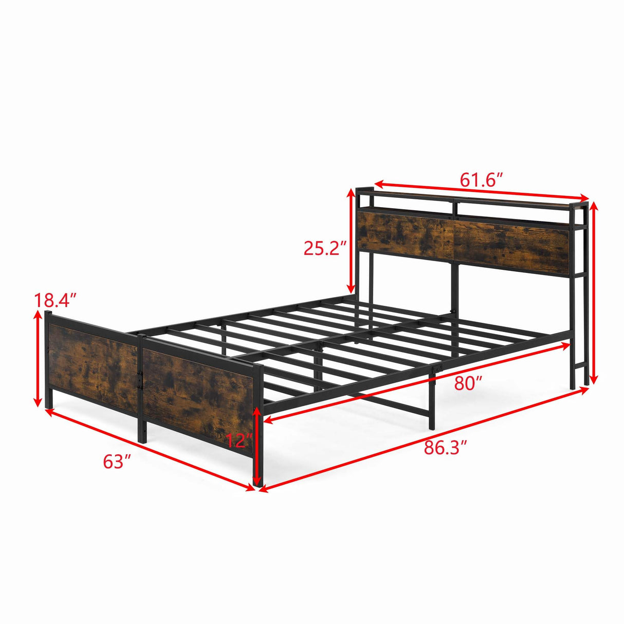 Bellemave Full Size Bed Frame with Charging, Full Size Bed Frame with Headboard and Charging Station, Brown Platform Bed Frame with Led Lightstation, No Box Spring Needed, (Full, Rustic Brown) Bellemave