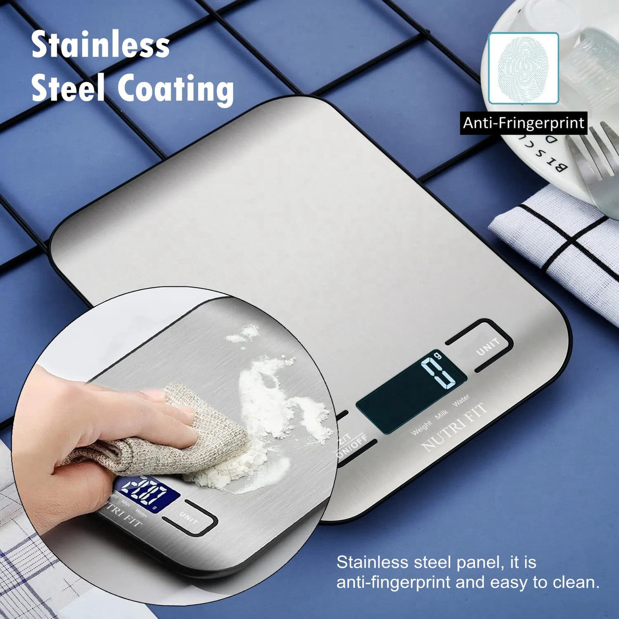 Food Scale, Kitchen Scales Digital Weight Food Grams and Ounces for Weight Loss Baking Cooking of NUTRI FIT, Max 11lb 1g Increment, Backlight LCD Smart Tare Stainless Steel, Easy to Use, AAA Battery NUTRI FIT