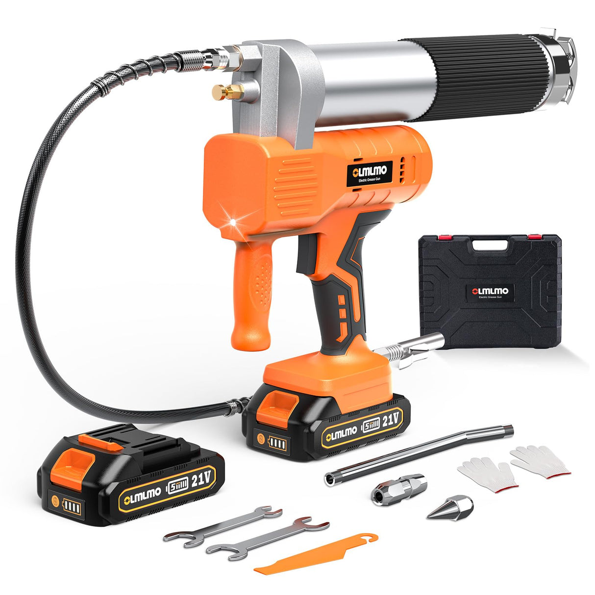 olmlmo Grease Gun, High-Efficiency Electric Grease Gun Kit, 10000 PSI Cordless Grease Gun with 2*2.0AH Batteries and Charger, 6.8 oz/min Battery Powered Grease Gun for Equipment Operators and Farmers olmlmo