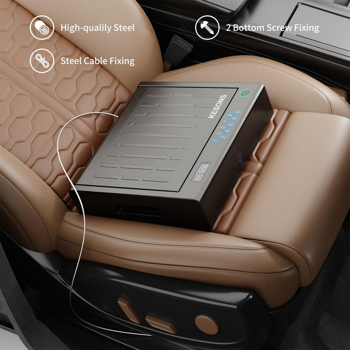 KESONS Biometric Gun Safe for Pistols, Fingerprint ≤0.1s Quick Access Handgun Safe with LCD Display/Digital Keypad, for Nightstand & Car (Matt Black) KESONS