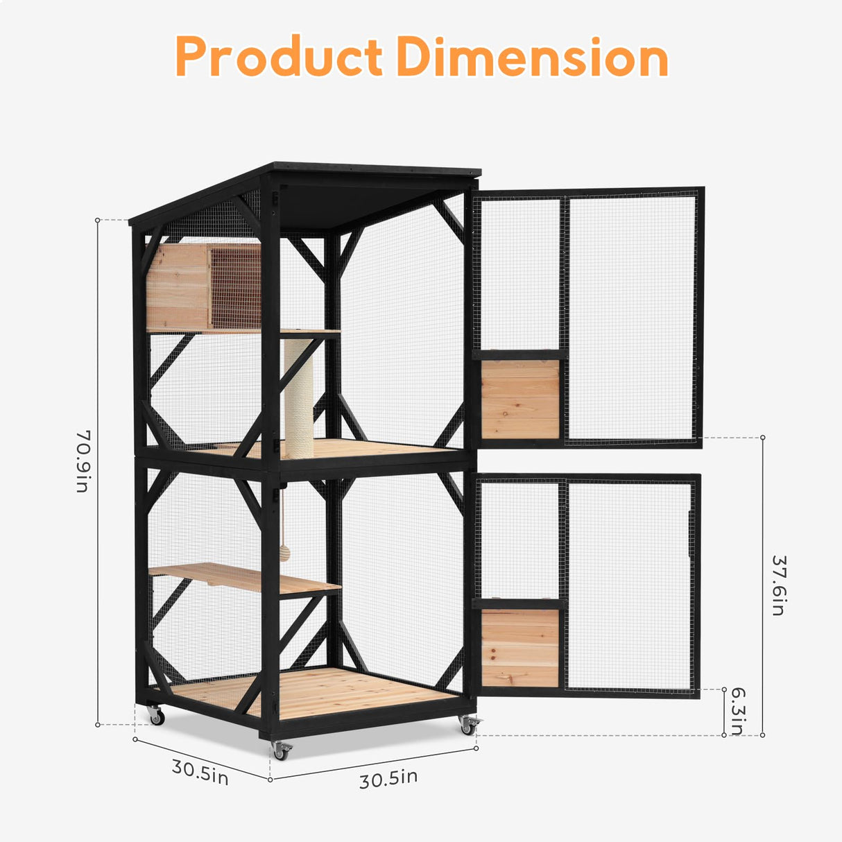 Nicedday Large Cat Catio, 4 Tiers Outdoor Cats House with Removable Platforms, Cat Outdoor Enclosure Window Access with Waterproof Cover, Indoor Catio with Caster nicedday