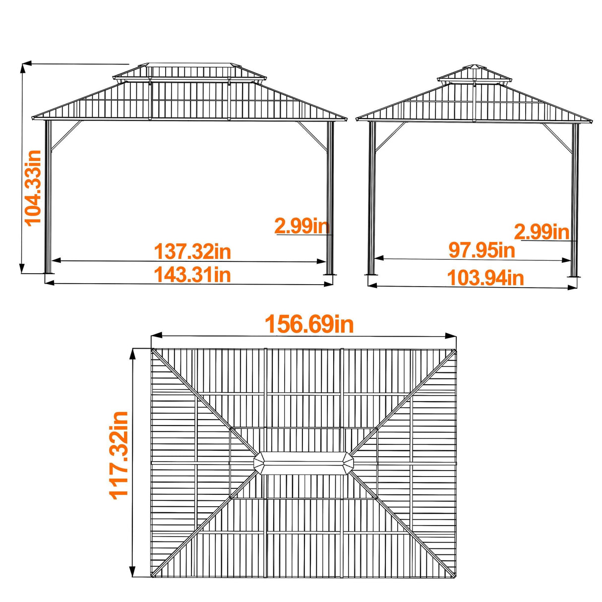 MUPATER Outdoor 10x13 FT Polycarbonate Hardtop Gazebo with Aluminum Frame, Double Roof Canopy Permanent Outdoor Pavilion with Netting & Curtains for Patios, Deck, Lawns, Gardens and Pools MUPATER