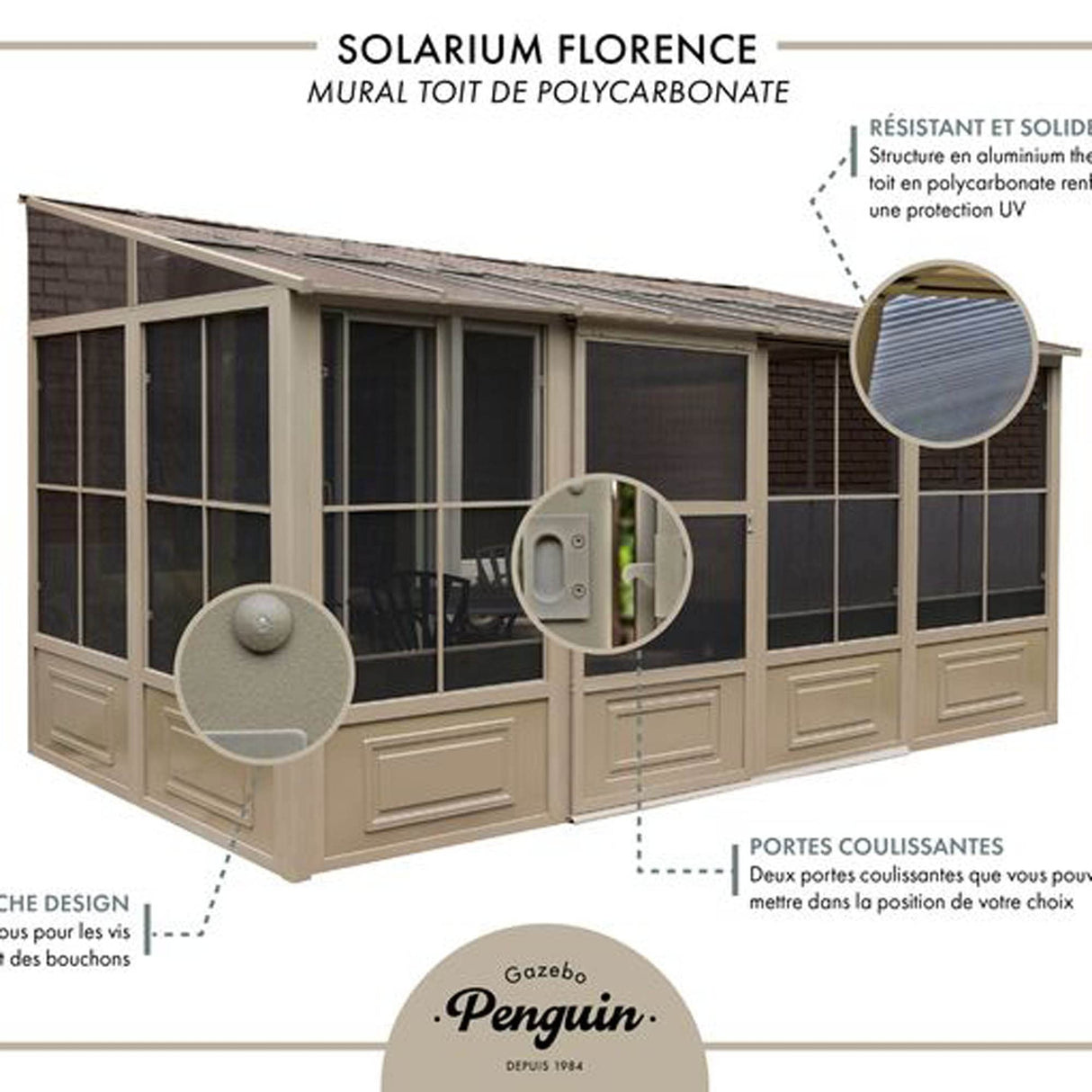 Gazebo Penguin W1207 Add-a-Room All-Season Solarium, 8 by 12', Slate Gazebo Penguin