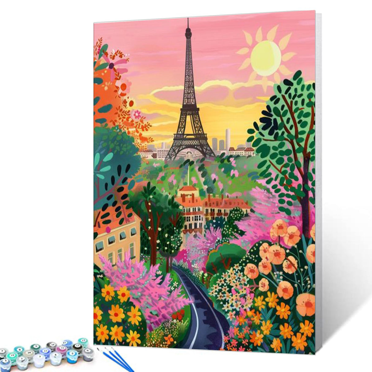 Paris Paint by Number Eiffel Tower Landscape City Scenery DIY Painting On Canvas with Brushes Acrylic Paints Perfect for Paint by Numbers for Adults and Students Beginner 16x20 Inch(without Frame) Tucocoo