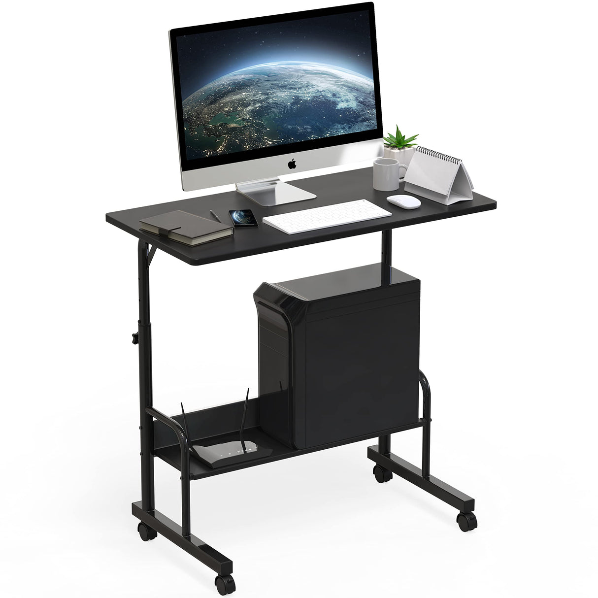 SHW Mobile Adjustable Small Standing Desk Laptop Workstation, Black SHW