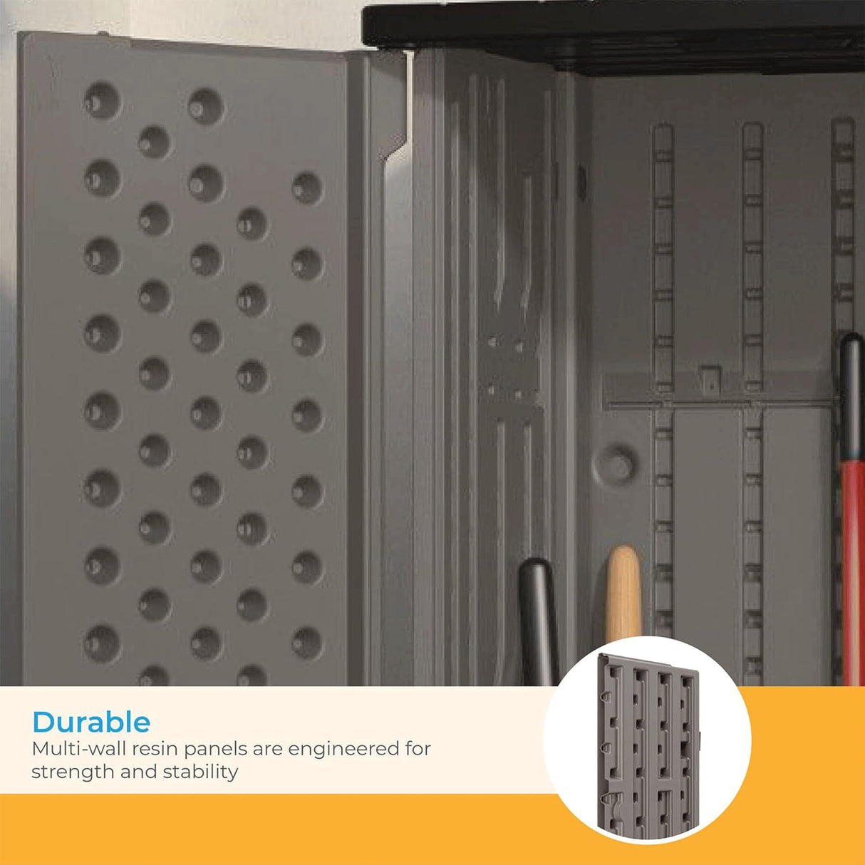 Suncast 22 Cubic Ft. Vertical Resin Outdoor Storage Shed with Lockable Double Doors, Weather-Resistant Multi-Wall Panels, Stoney Suncast