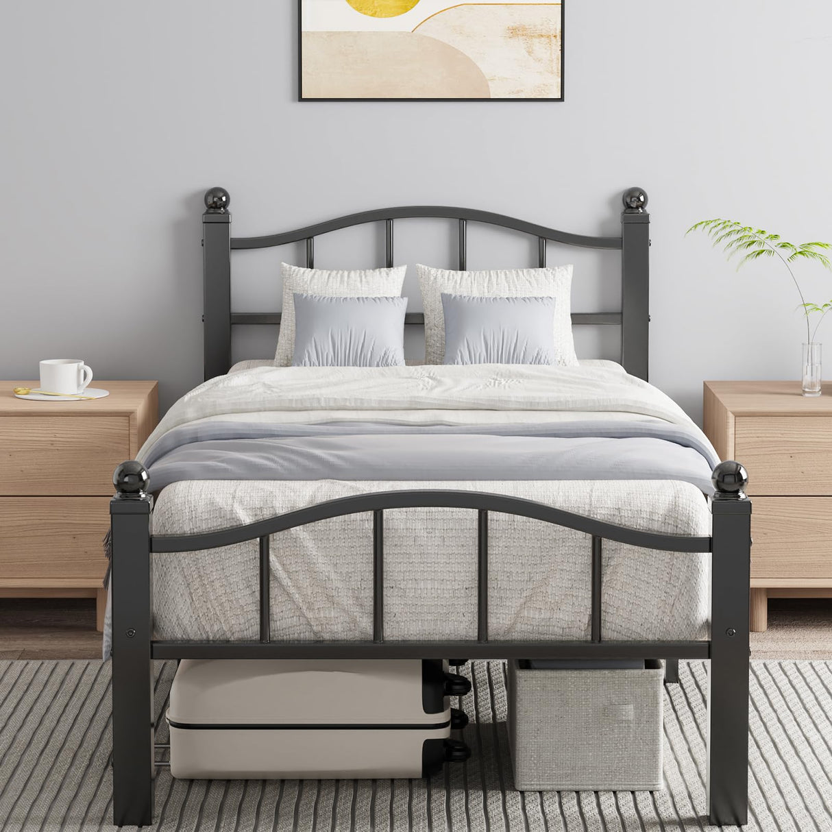 Blbeed Metal Twin Bed Frames, Noise-Free Design & Underbed Storage Heavy Duty Bed Frames with Headboard No Box Spring Needed/Tool-Free Assembly Blbeed