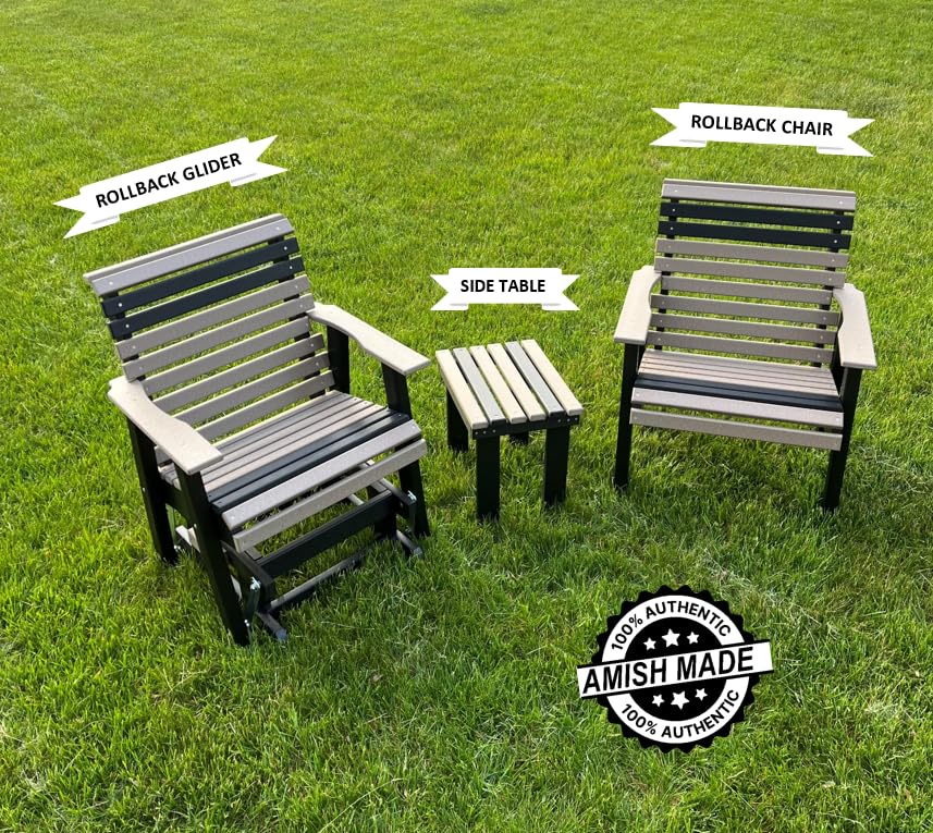 Poly Outdoor Glider - Premium Quality | Affordable Price - Amish Handcrafted in The USA - 20-year Warranty - All-Weather Resistant & Maintenance Free - Rollback Style (Weathered Wood/Black) WoodArtSupply