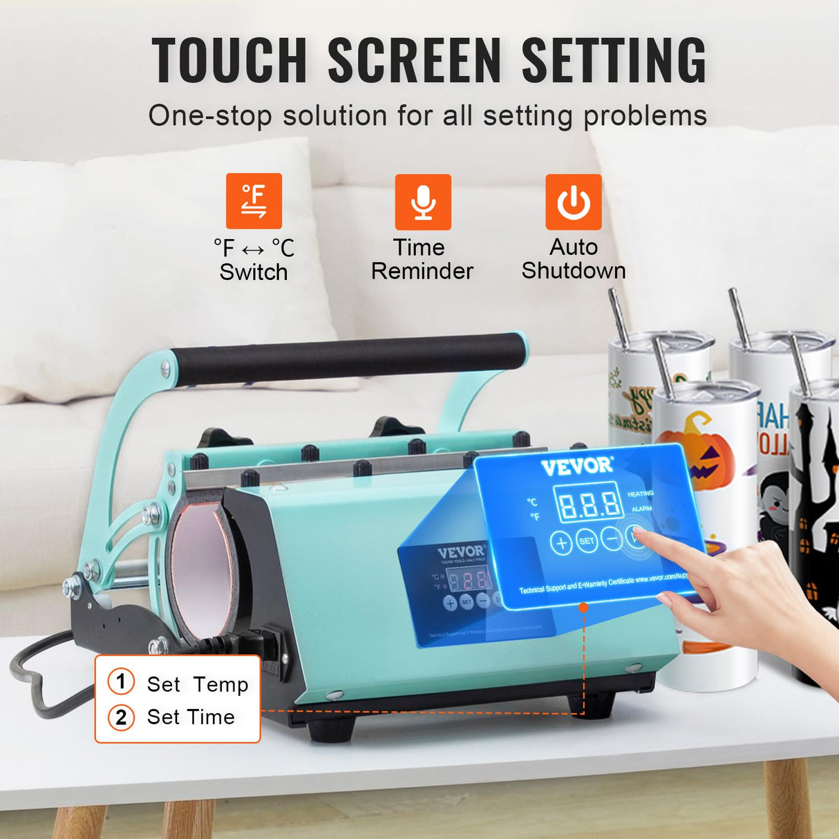 VEVOR Tumbler Heat Press Machine and Sublimation Tumblers, Tumbler Press Set with 8pcs 20OZ Blank Tumblers, Mug Press Cup Press for 11-30oz Tumblers Mug, with Heat Transfer Paper, Gloves, Tape VEVOR