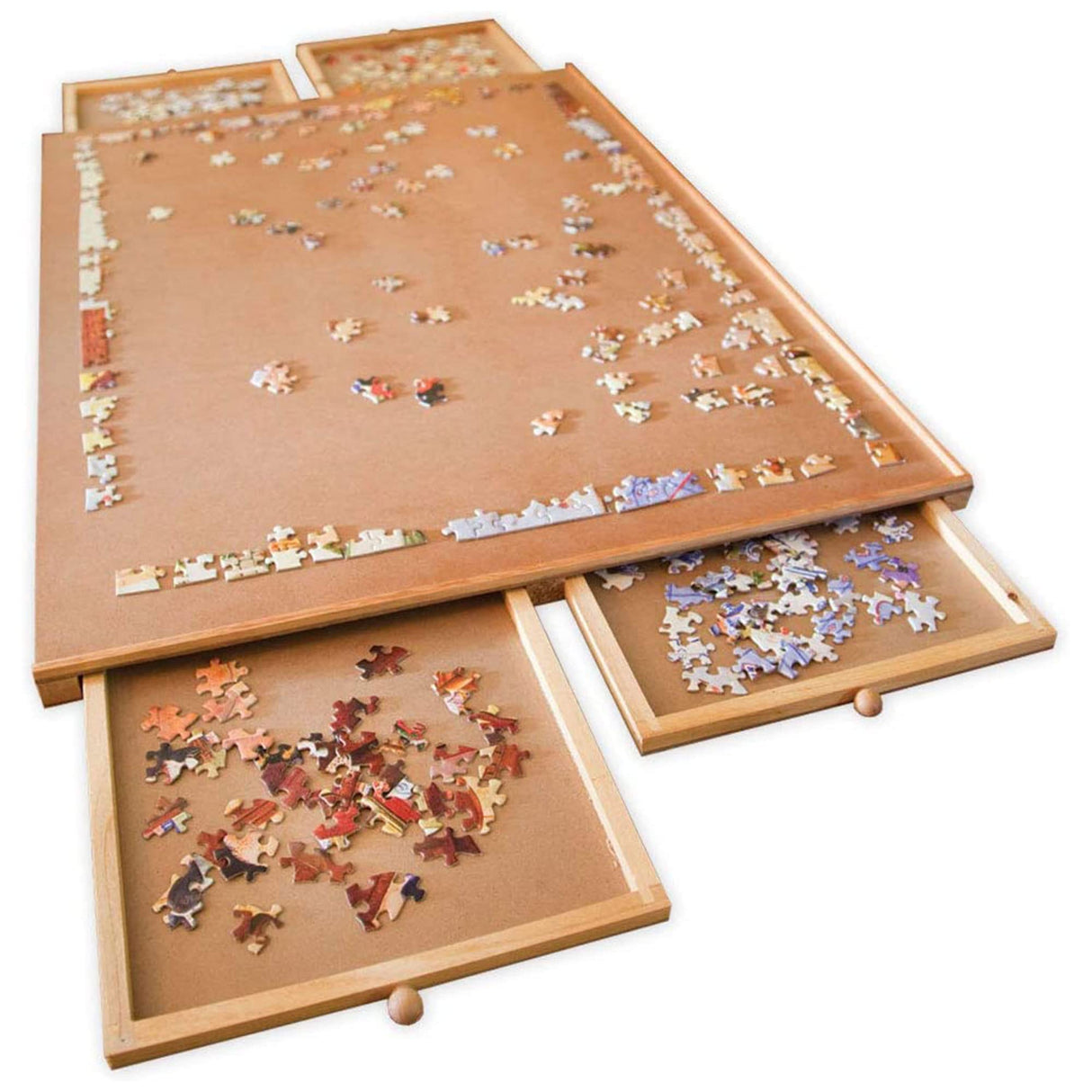 Bits and Pieces - 1500 Piece Puzzle Board with Drawers - Jumbo Wooden Puzzle Plateau – Portable Puzzle Table 26"x 34" - Tabletop Deluxe Jigsaw Puzzle Organizer and Puzzle Storage System – Gift for Mom Bits and Pieces