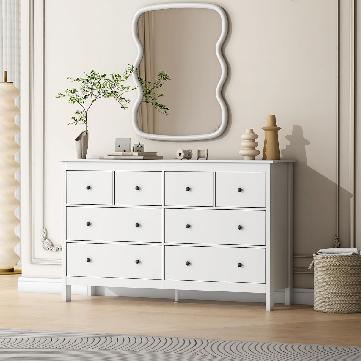 wanan 8 Drawer Dresser, 50" Modern White Dresser &Chests of Drawer, 8 Drawer Wide Dressers for Bedroom wanan
