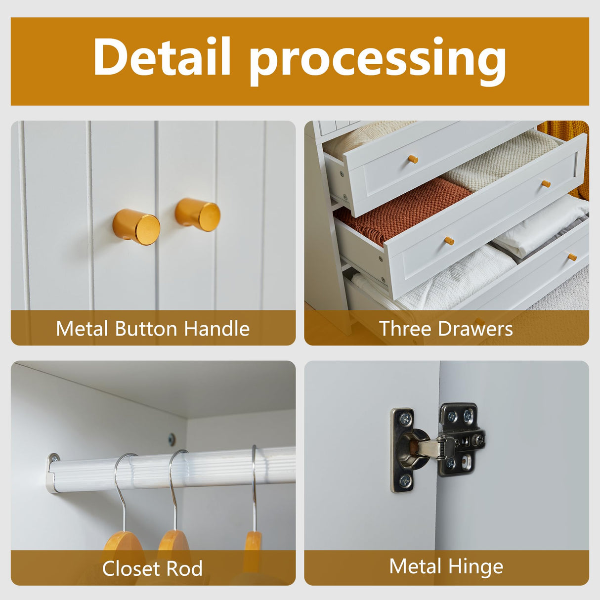 PHOYAL Wardrobe Closet Armoire, 71 "Wardrobe Armoire Wooden Closet with 4 Doors, 6 Drawers Household Freestanding Wooden Closet Storage Cabinet for Bedroom, White - 2 PHOYAL