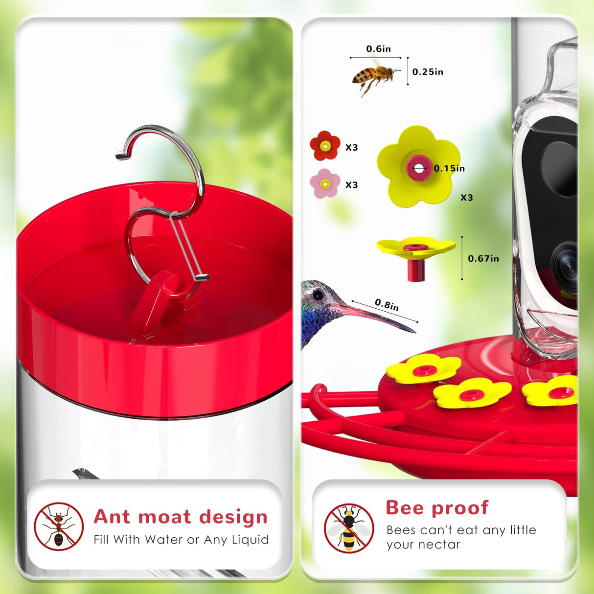 Smart Hummingbird Feeder with Camera, Outdoors Bird Feeder Camera Solar Powered, AI Identify Bird Species and Cloud Storage, HD Auto Capture Bird TT Nature