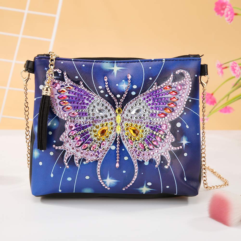 Diamond Painting Kits for Adult Cross-Body Handbag with Chain 5D DIY Rhinestone Diamond Arts Bags Craft Makeup Shoulder Bag Zipper for Mother Girls Gift (Star Butterfly) Ross Beauty
