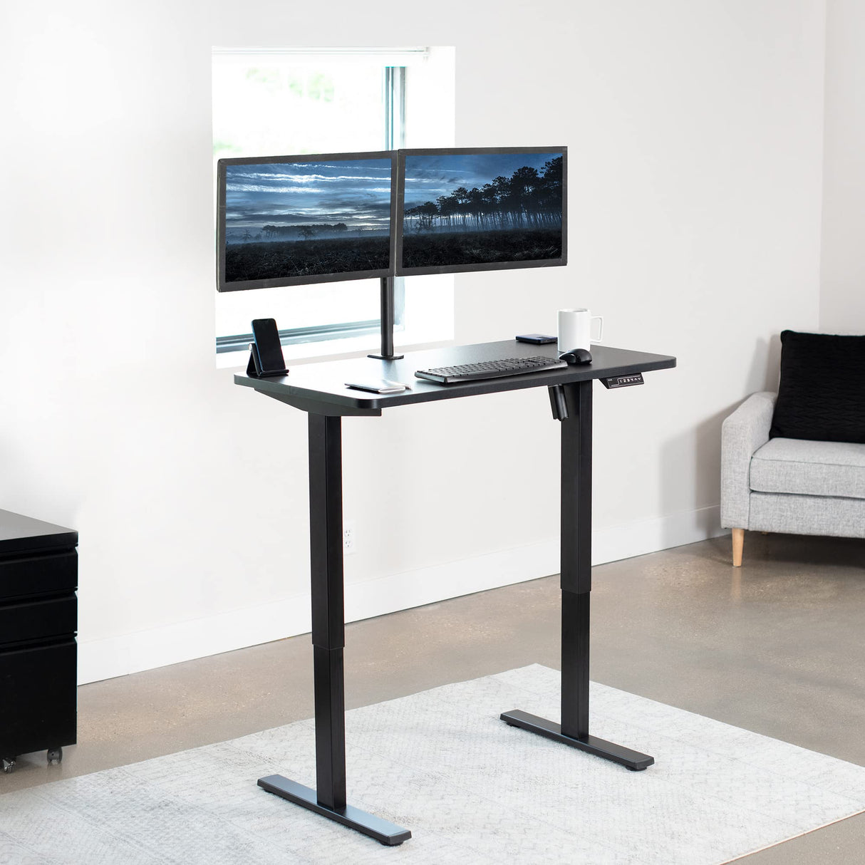 VIVO Electric 43 x 24 inch Standing Desk Workstation, Memory Controller Height Adjustment, 1B Series, One-Piece Black Top, Black Frame, DESK-KIT-1B4B VIVO