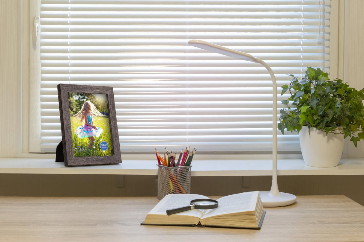 RPJC 6x8 inch Picture Frame Made of Solid Wood and High Definition Glass Display Pictures for Table Top Display and Wall Mounting Photo Frame with Stand Rustic White RPJC