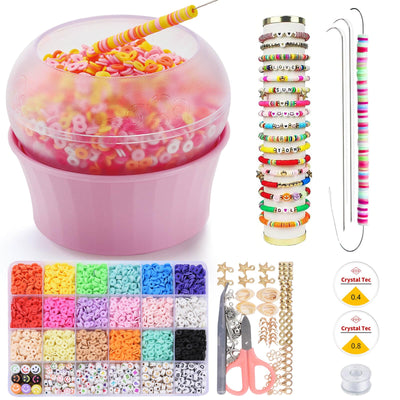 SUNFATT Clay Beads Bracelet Making Kit,Bead Spinner with 4300 PCS Mixed Color Beads Set for DIY Jewelry Making,Bracelets and Necklaces,Adjustable Speed Bracelet Spinner,Crafts for Girls.