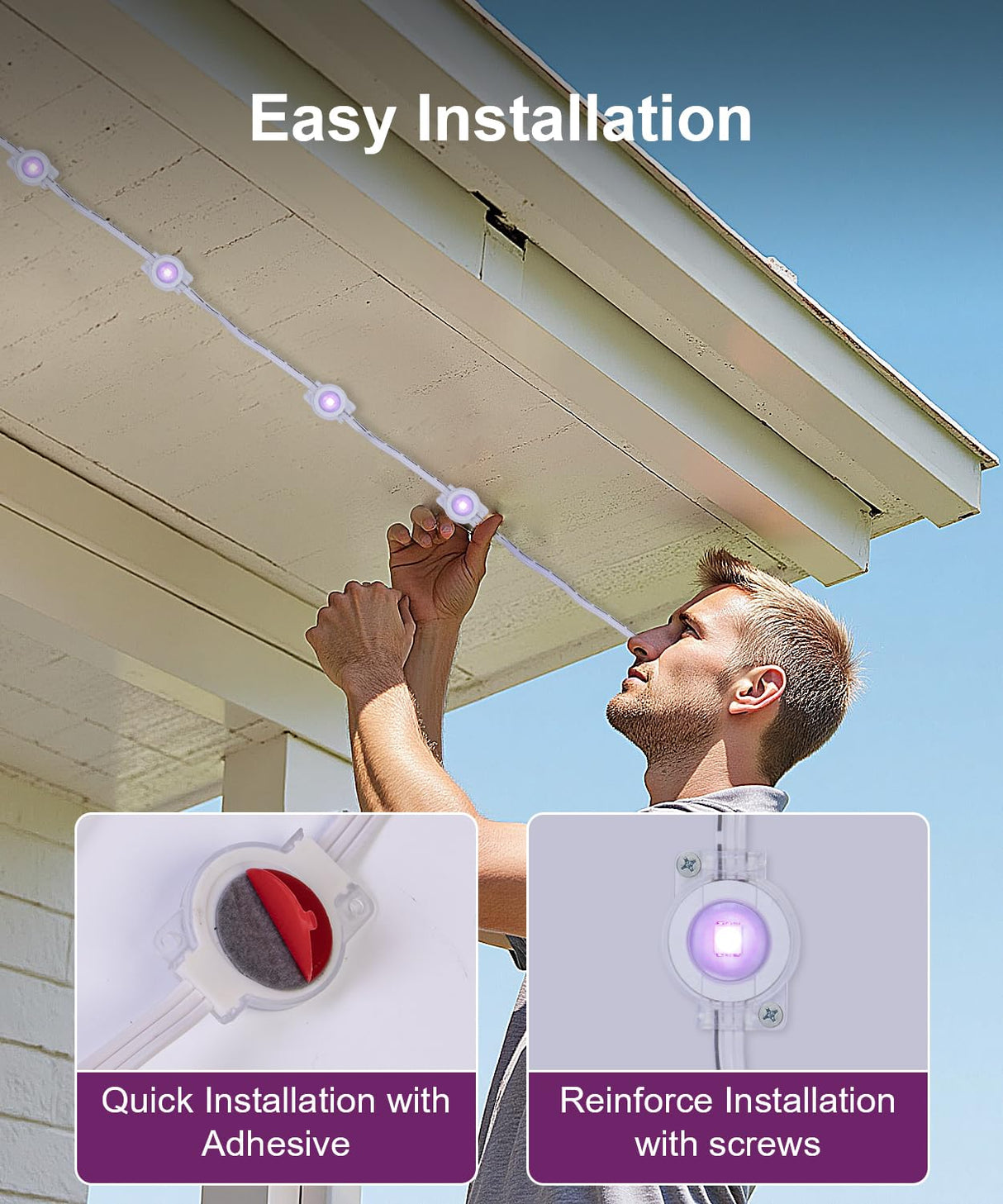 MuliVid 150Ft Permanent Outdoor Lights,Smart RGB Outdoor Lights with Remote APP Control, IP67 Waterproof Outside Light for House for Christmas, Halloween, Holiday, Party, Daily MuliVid