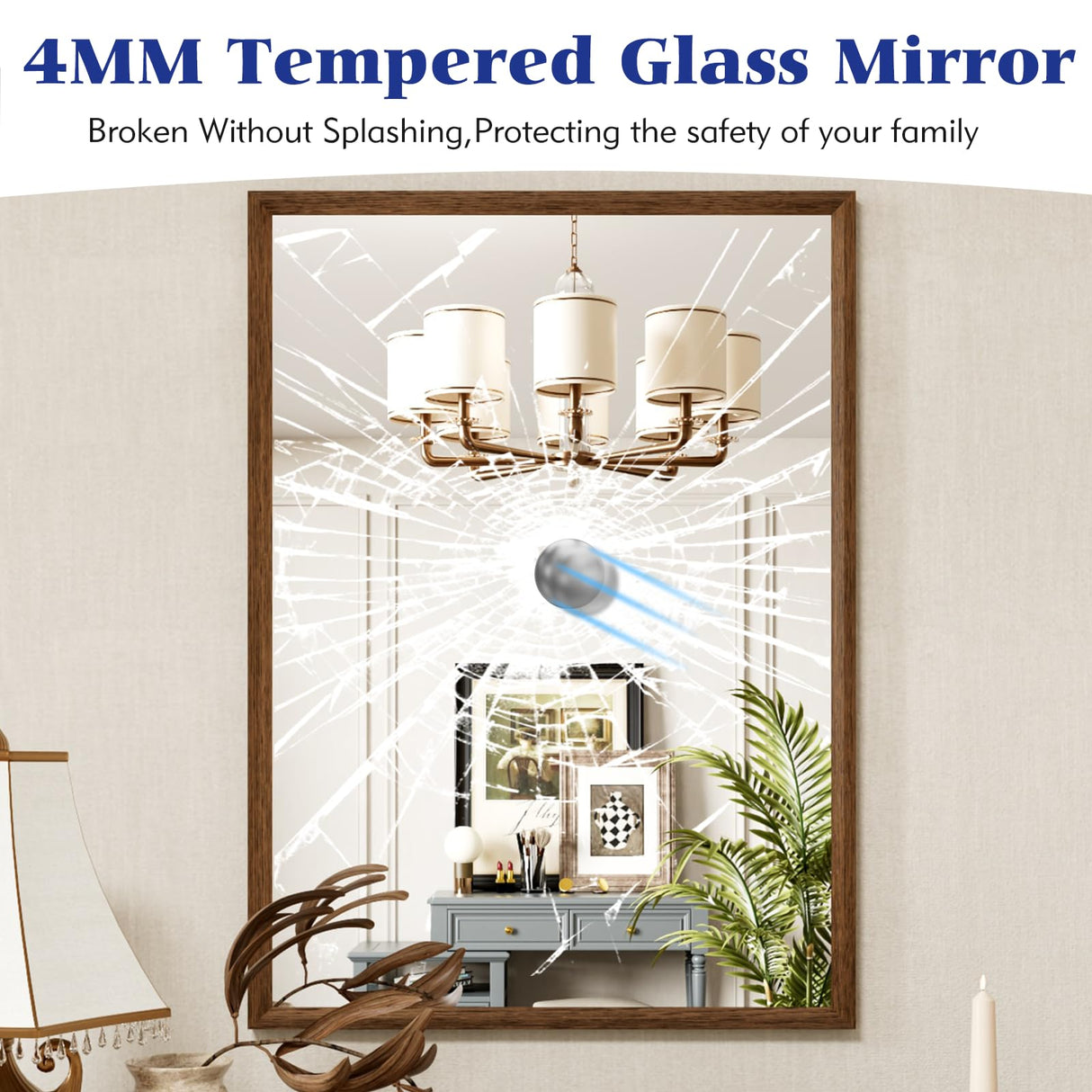 JISOSO 24X36 Inch Bathroom Mirror, Rectangular Bathroom Vanity Mirror, Walnut Wood Grain Framed Mirror for Wall, Tempered Glass, Anti-Rust, Horizontal/Vertical JISOSO