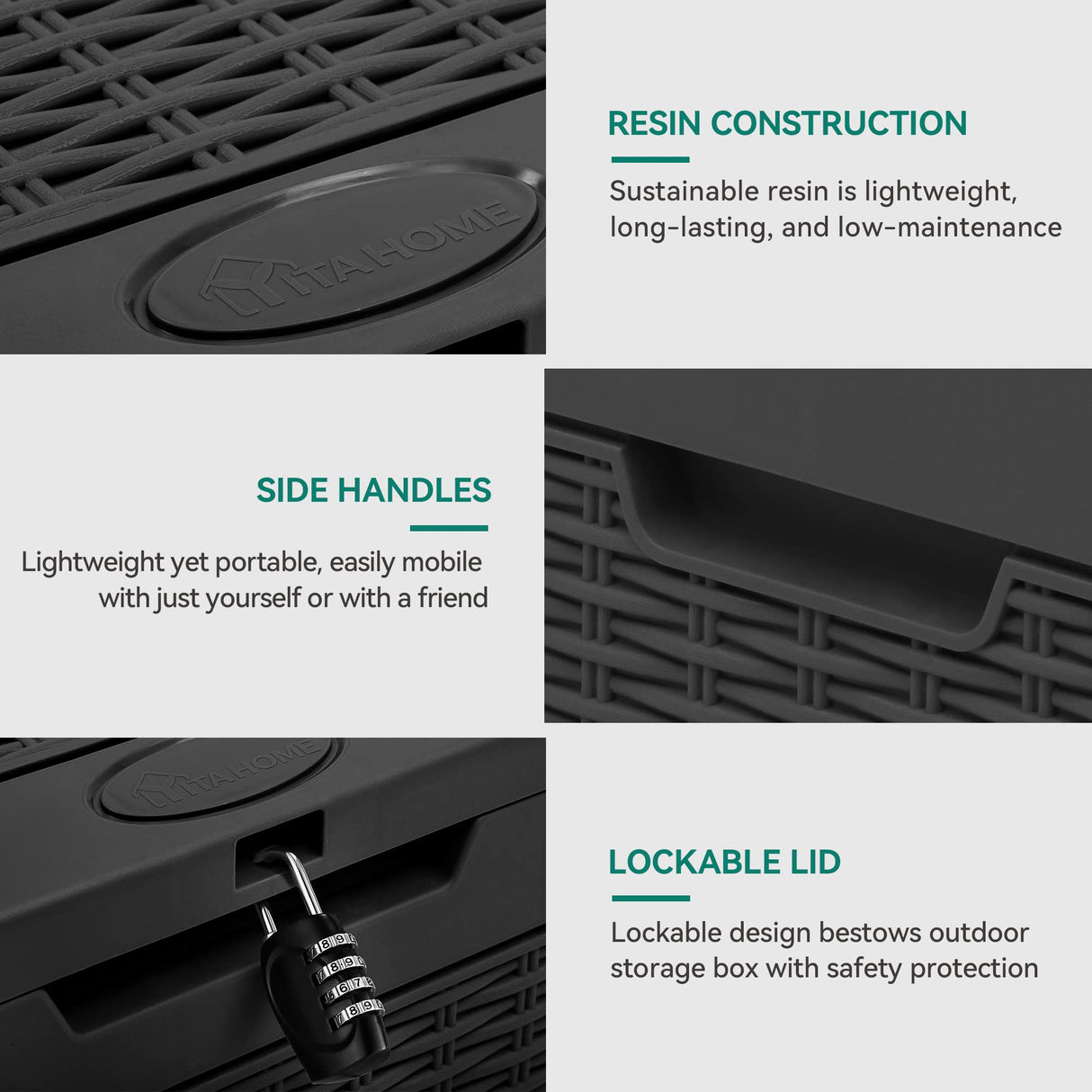 YITAHOME 32 Gallon Rattan Deck Box, Indoor Outdoor Storage Box for Patio Furniture, Pool Accessories, Cushions, Garden Tools, Sports Equipment, Waterproof Resin with Lockable Lid & Side Handles, Black YITAHOME