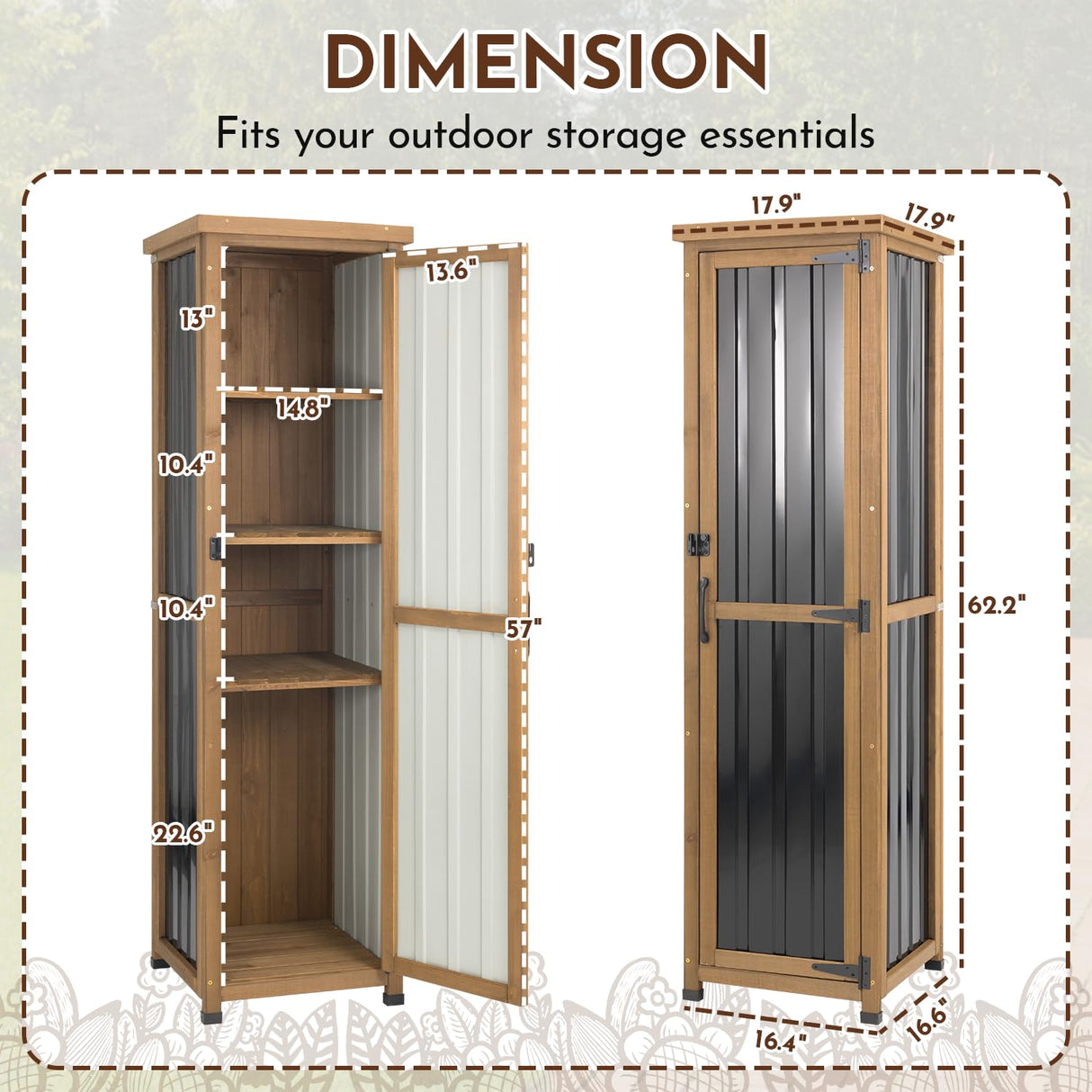 Ketive Outdoor Storage Cabinet, 62" Tall Thin Garden Cabinet with Adjustable Shelf and Weather-Resistant Design Farmhouse Accent Cupboard for Patio, Garden, Yard or Porch (18" L x 18" W x 62" H) ketive