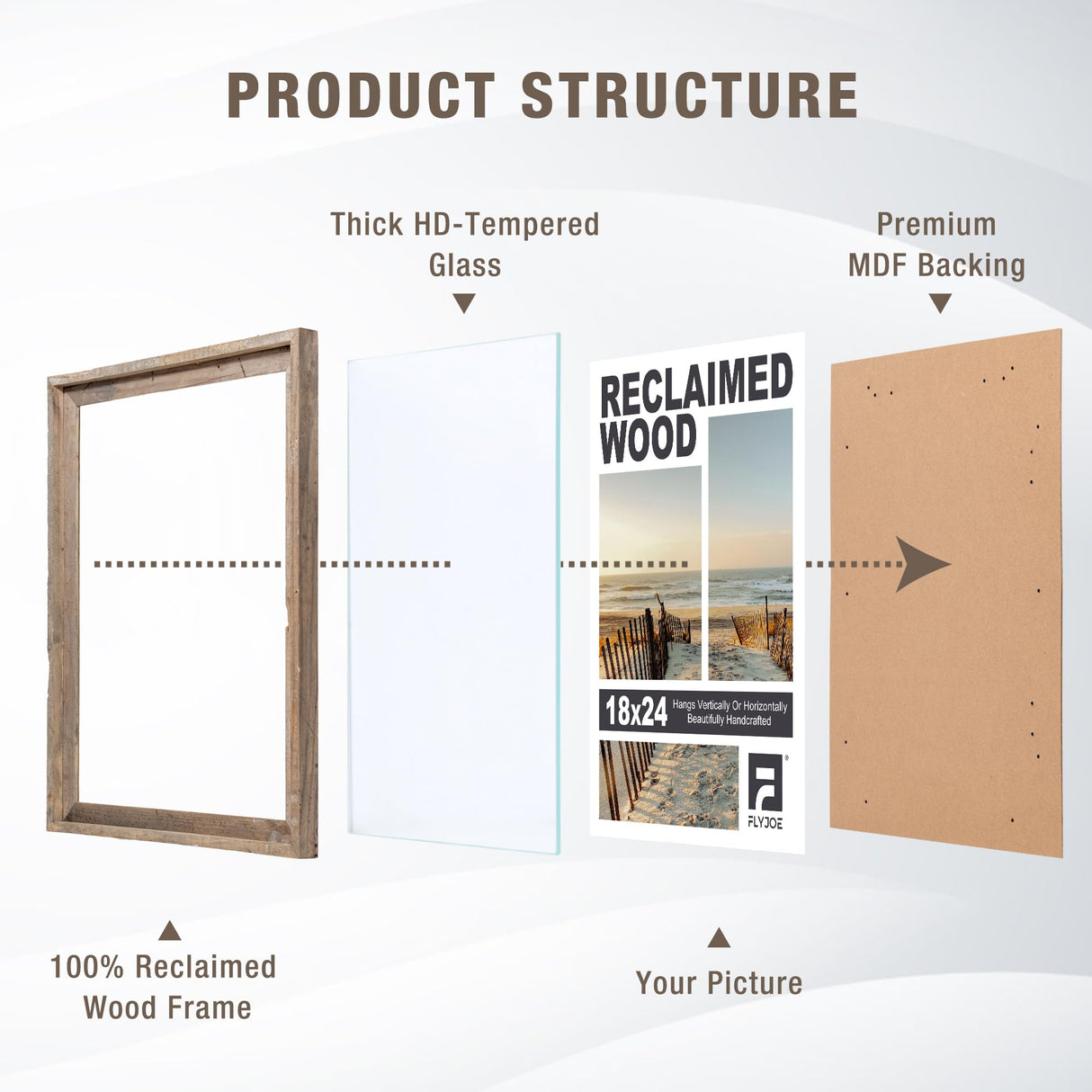 Rustic 16x20 Picture Frame, Reclaimed Barnwood Frame with Tempered Glass, Distressed Gallery Frame Set, Mounting or Table Display for Photos Posters FLYJOE