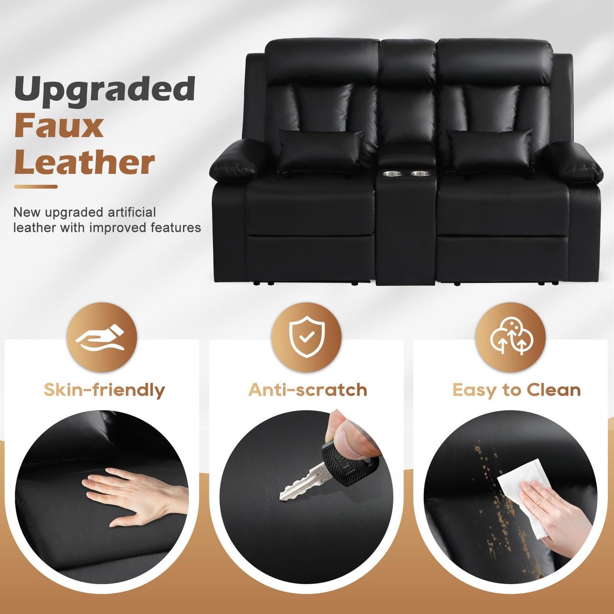 Consofa Power Reclining Loveseat with Console, Power Loveseat Recliner Sofa with Lumbar Pillow, USB,Type-c Ports, Wall Hugger Recliner Sofa with Cup Holders for Living Room(Black, Loveseat) Consofa