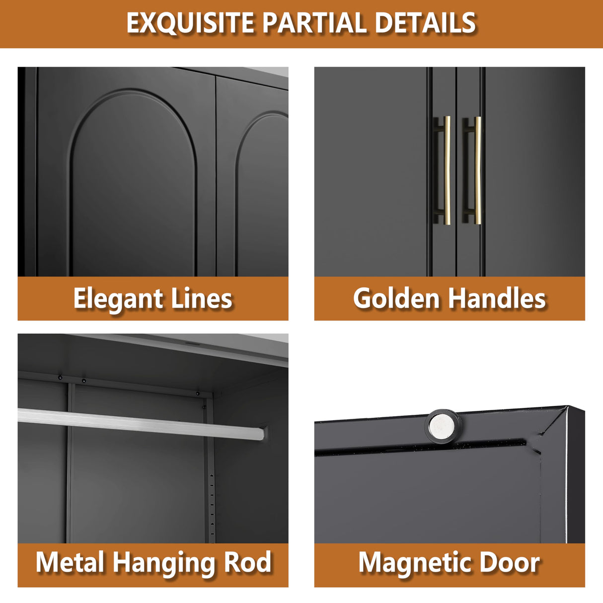 Polup Metal Armoire Wardrobe Closet, 86 Inch Tall Freestanding Wardrobe Cabinet with Hanging Rod, Bedroom Armoires with Doors, 18" D x 32" W x 86" H, Black, Assemble Required, Shipped in Two Packages Polup