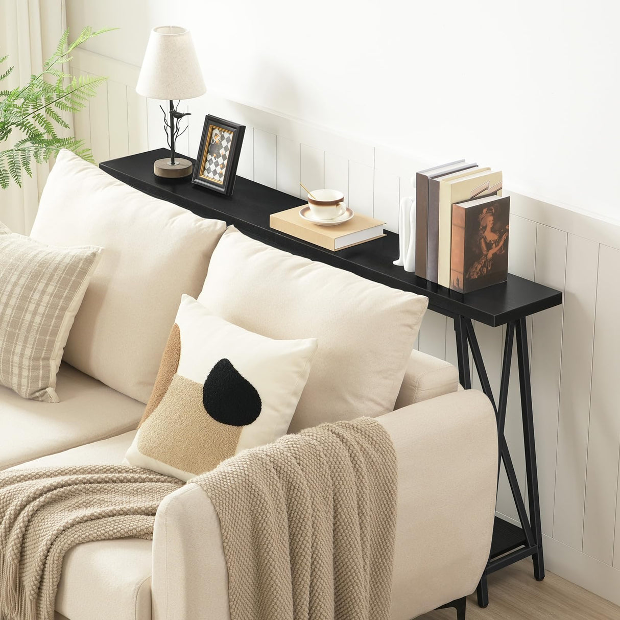 MAHANCRIS Console Table, 63" Industrial Entryway Table, Extra Long Sofa Table Behind Couch, X-Shaped Support, for Entryway, Hallway, Living Room, Black CTHB4801 MAHANCRIS