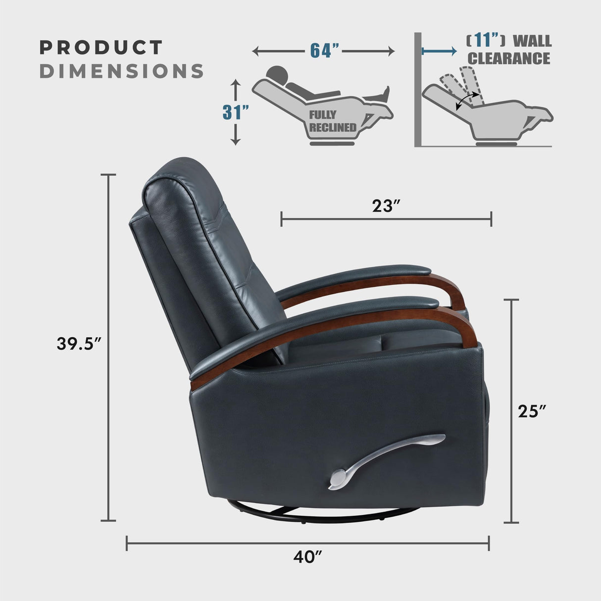 Lexicon 360 Degree Swivel Glider Reclining Chair, Breathable Faux Leather Manual Recliner, Comfy Nursery Glider Recliner, Swivel Reclining Chair for Living Room/Office/Bedroom/Apartment, Dark Blue Lexicon