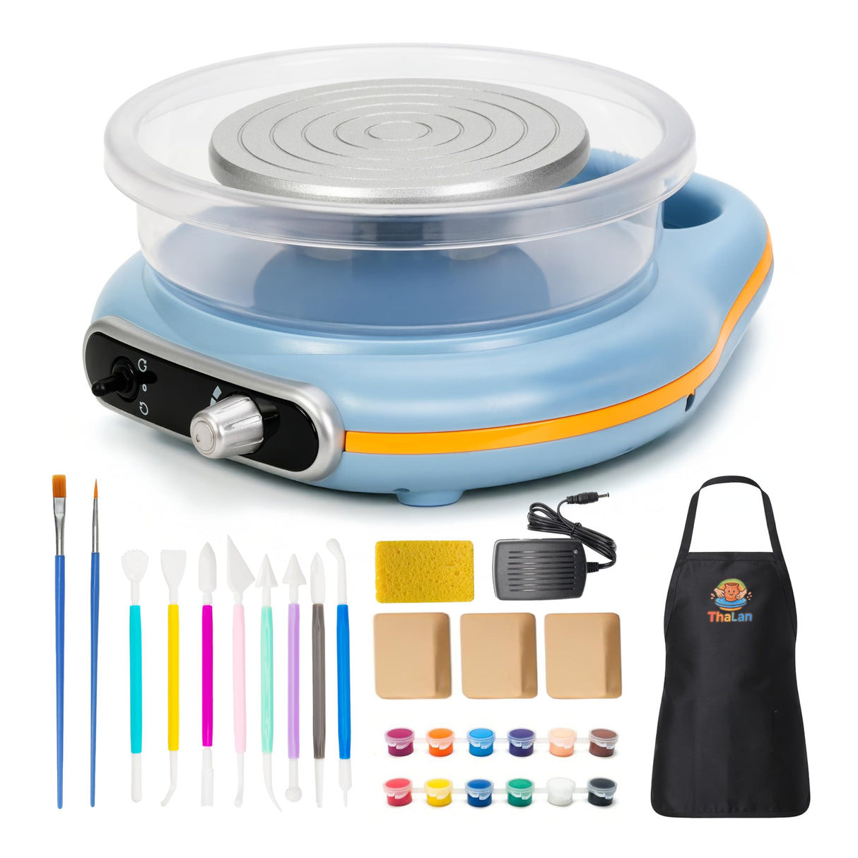 ThaLan Mini Pottery Wheel Kit, Pottery Wheel for Kids and Beginners, 4.7’’ Electric Clay Wheel, Adjustable Speed, Low Noise, Precision Control, 8Pcs Pottery Tools, (Blue) ThaLan