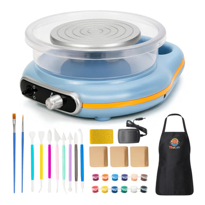 ThaLan Mini Pottery Wheel Kit, Pottery Wheel for Kids and Beginners, 4.7’’ Electric Clay Wheel, Adjustable Speed, Low Noise, Precision Control, 8Pcs Pottery Tools, (Blue)