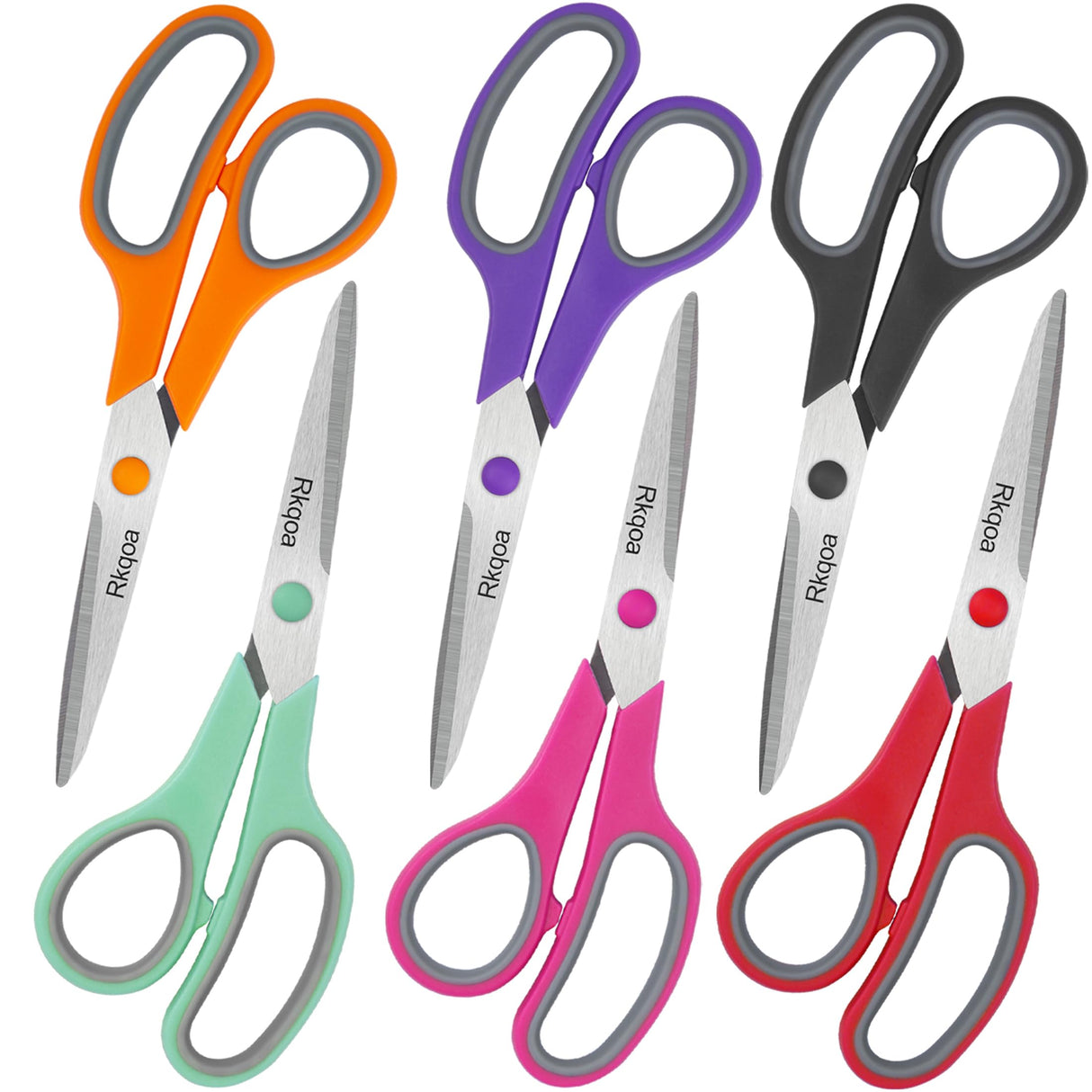 Scissors, Rkqoa 8" Scissors All Purpose 6 Pack - Comfort-Grip Sharp Scissors for Office School Sewing Fabric Craft Art Supplies, Teacher/Class Scissors, Right/Left Handles Almarto
