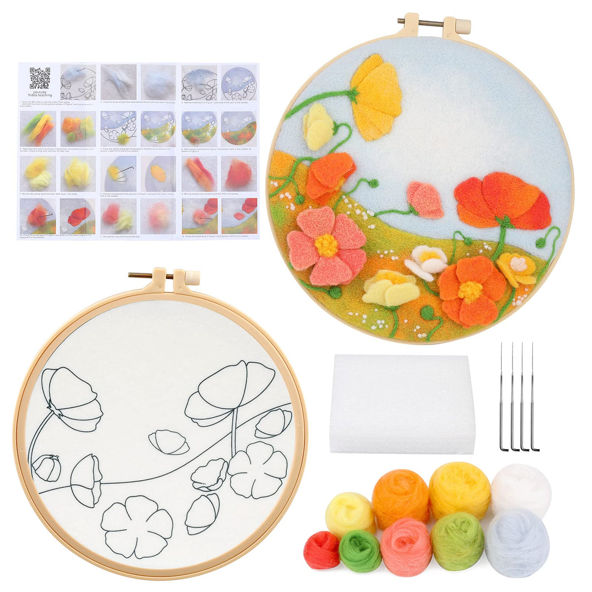 Mayboos Needle Felt Starter Set, Includes Wool Bag, Felting Needles, Foam Pad, Felt Cloth & Instructions, Pastoral Style Kit for Home Decoration Mayboos