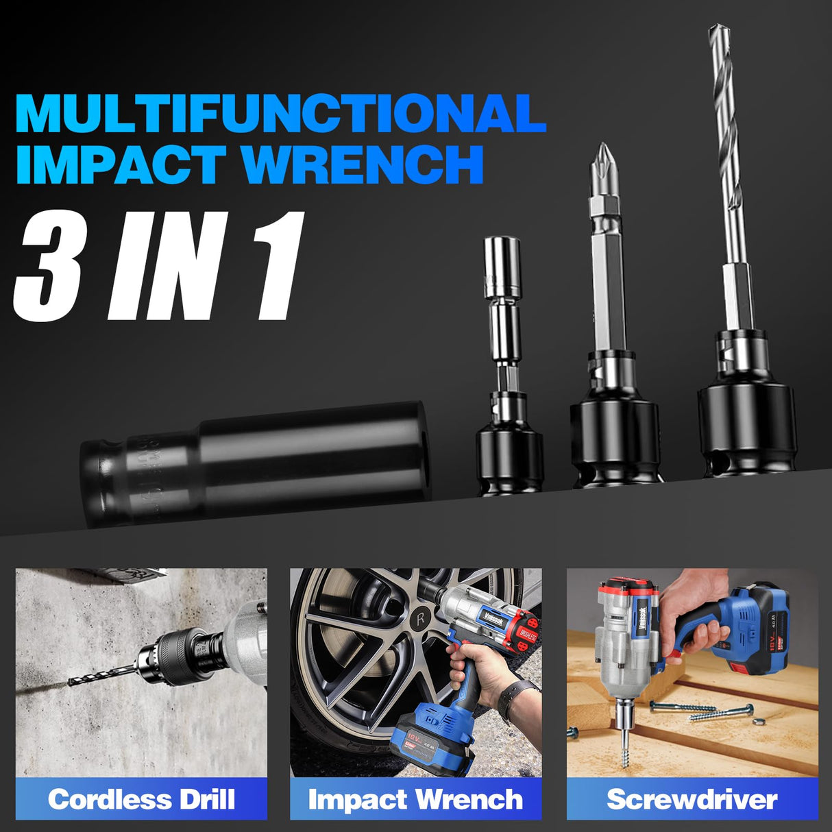 Vniissok Cordless Impact Wrench, 1000N.m(740ft-lbs) High Torque Brushless Impact Gun with 2 x 4.0Ah Batteries, Electric Impact Driver for Car Tires Truck Mower Vniissok