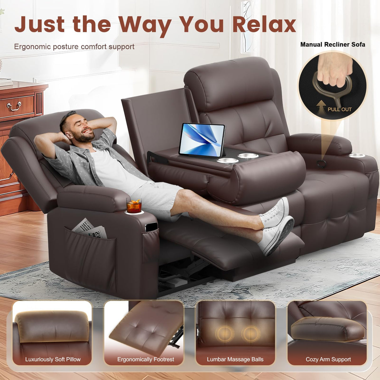 Recliner Sofa, Massage Reclining Sofa 3 Seater Sets Heavy Weight Capacity, RV Loveseat Couch Clearance with Flip Back Console, Storage, Cup Holders, Wall Hugger Reclining Couch for Living Room Aotolo