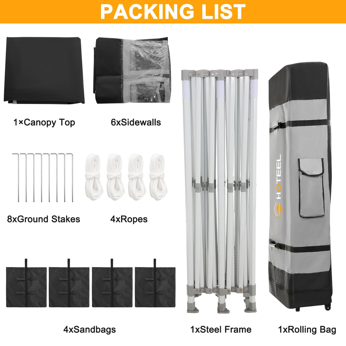 HOTEEL 10x20 Heavy Duty Pop Up Canopy Tent with Sidewalls, Commercial Outdoor Canopy Tents for Parties Event Wedding with Roller Bag, Waterproof & UV 50+, Upgraded Thickened Hexagonal Legs, Black Hoteel