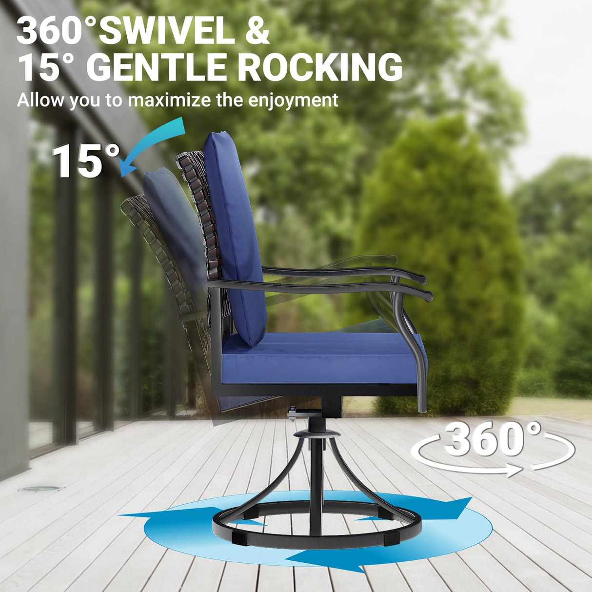 LEVELEVE 5 Piece Outdoor Patio Dining Set with 4 Swivel Dining Chairs & 1 Large Square Dining Table,Bistro Furniture Set for Lawn, Garden, Deck, Backyard and Porch LEVELEVE