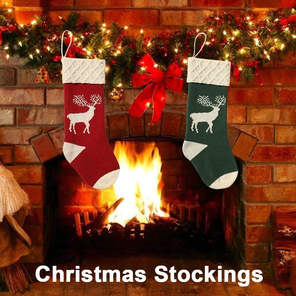 Guojanfon Christmas Stockings,Big Size 2Pack 18-Inch Extra Long Hand-Knitted Red/Green Reindeer Snowflakes Xmas Character for Family Holiday Season Decor Guojanfon
