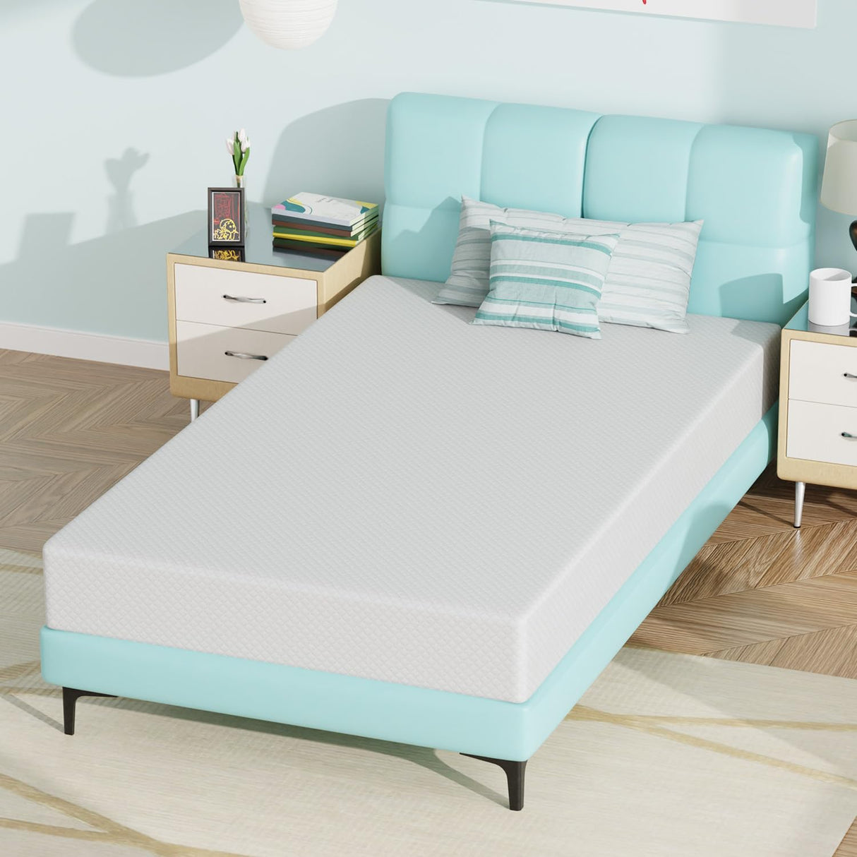 Ruesleag 8 Inch Mattress Gel Memory Foam Hybrid Mattress in a Box Pressure Relieving Cooler Sleep Supportive Bed-in-a-Box Removable Soft Cover,White Twin Size Ruesleag