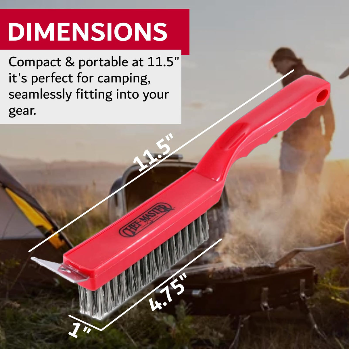 Chef Master Grill Brush & Scraper, Heavy Duty Plastic Handheld Grill Cleaning Brush, Scraper Head with Tough Wire Bristles Grill Brush for Grill Grates, Outdoor BBQ Grill & Grilling Accesories - 90044 Chef Master