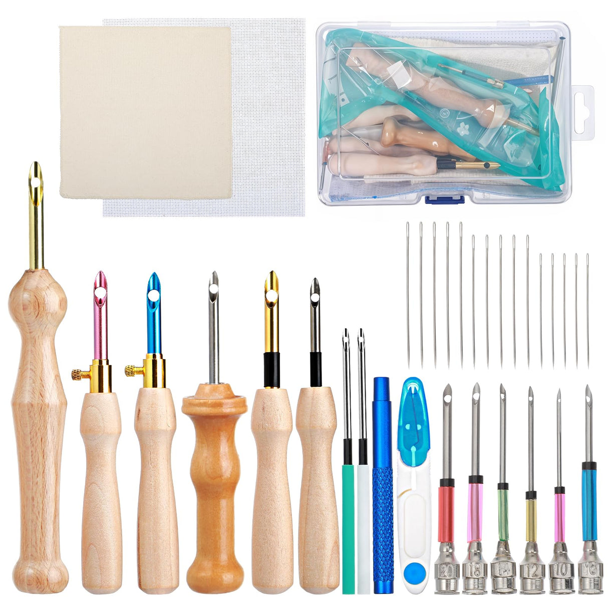 35Pcs Punch Needle Tool Embroidery Kit for Beginners - Adjustable Wooden Handle, Monks Cloth, Big Eye Needles for Adult Embroidery & Cross Stitching DIY Craft Decoration DIVINA VITAE
