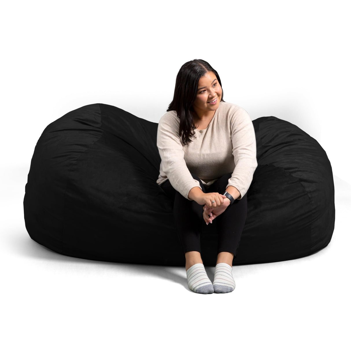 Big Joe Fuf XL Foam Filled Bean Bag Chair with Removable Cover, Black Plush, Soft Polyester, 5 feet Giant Big Joe