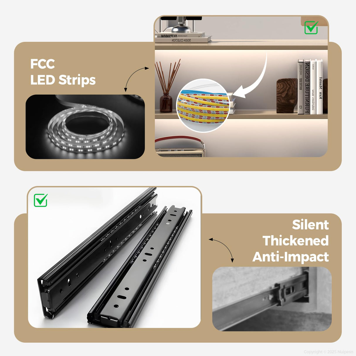 Nuipesn Modern L Shape Reception Desk with Counter – Front Desk Receptionist Counter with Storage Shelves, Drawer & LED Light for Office, Salon, Store (White+Natural, 59" L * 20" W * 40" H/Left) Nuipesn