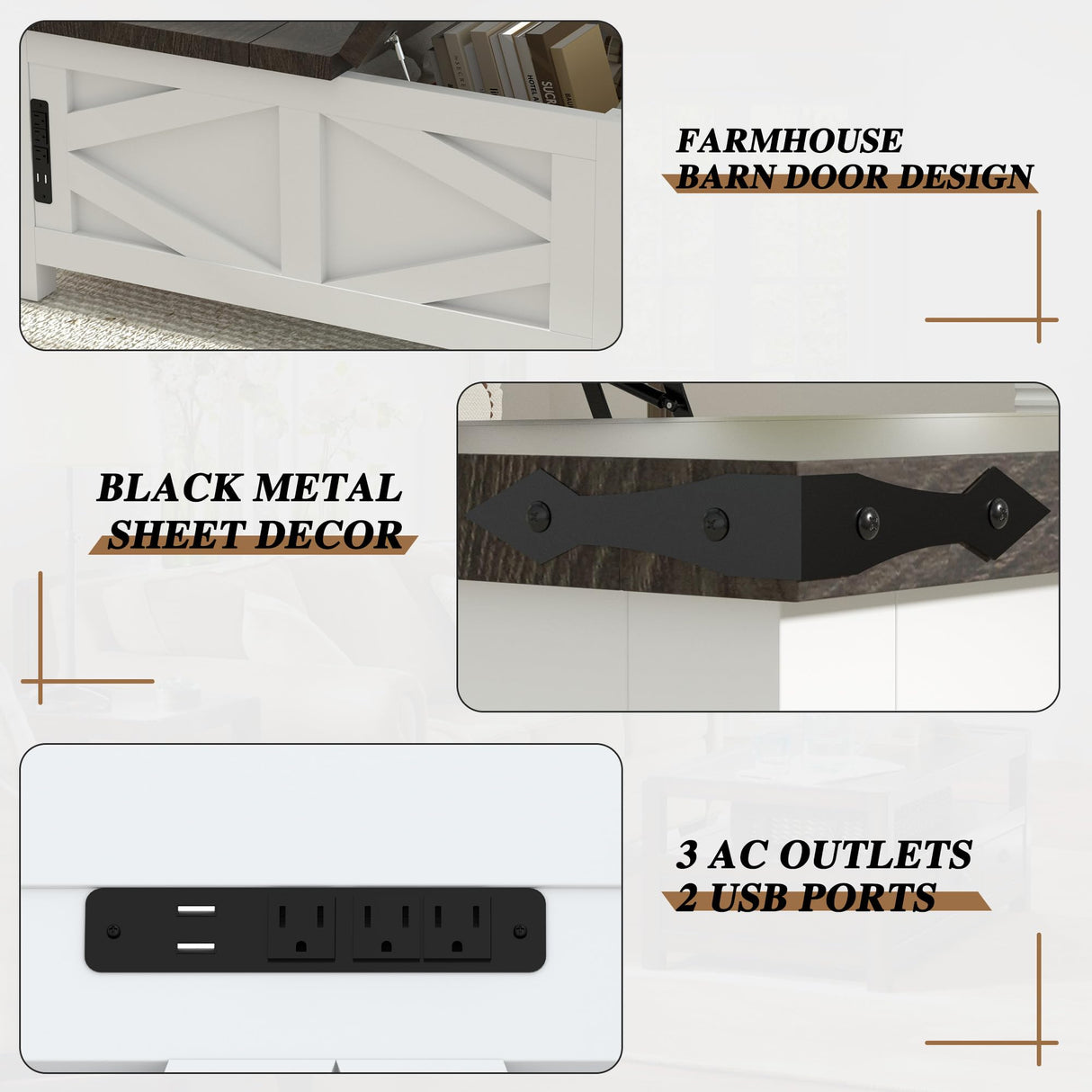 TOLEAD 36" Farmhouse Lift Top Coffee Table with Storage, Square Coffee Table with Charging Station, Living Room Center Table with Large Hidden Space, White TOLEAD