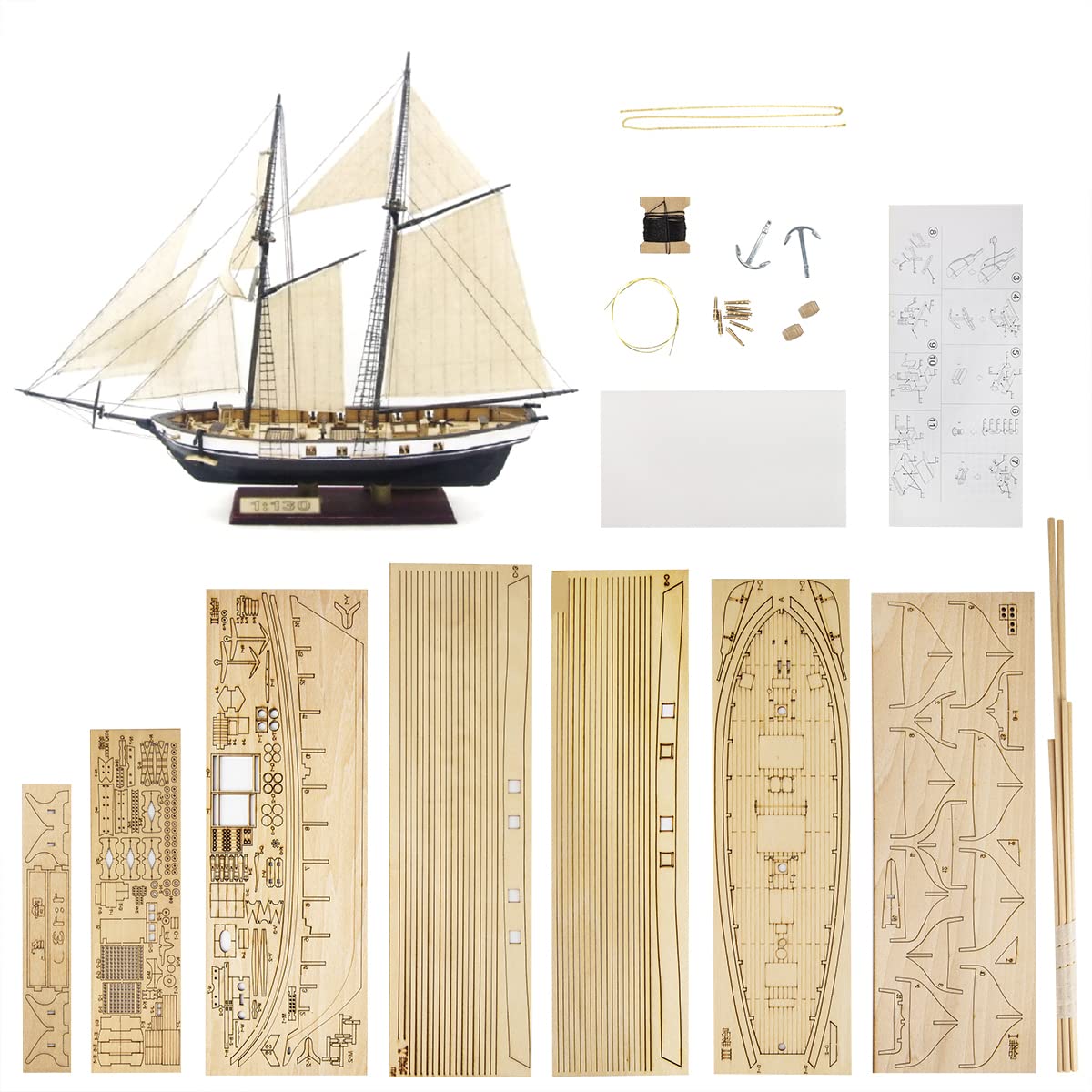 GAWEGM Wooden Ship Model Building Kit - 1/130 Harvey 1847 Sailboat Model for Collections GAWEGM