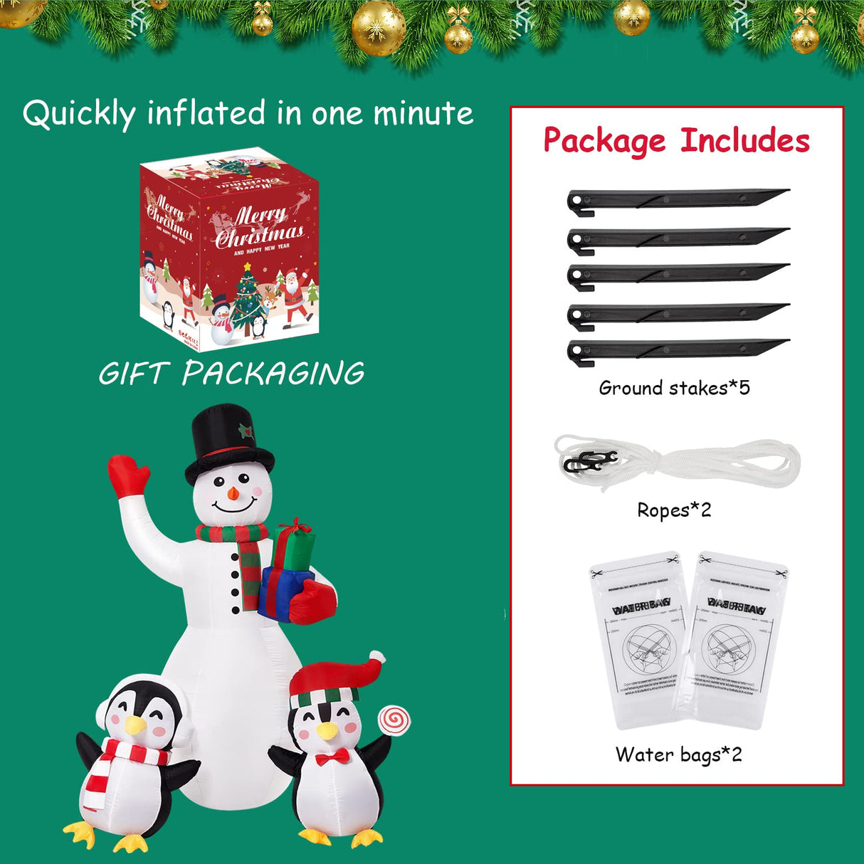 Christmas Inflatables Outdoor Decorations, 8 FT Inflatable Snowman with Penguins, SOLLED Blow Up Xmas Decorations Clearance Indoor Outdoor Yard Garden Patio Lawn Decor with LED Christmas Lights SOLLED